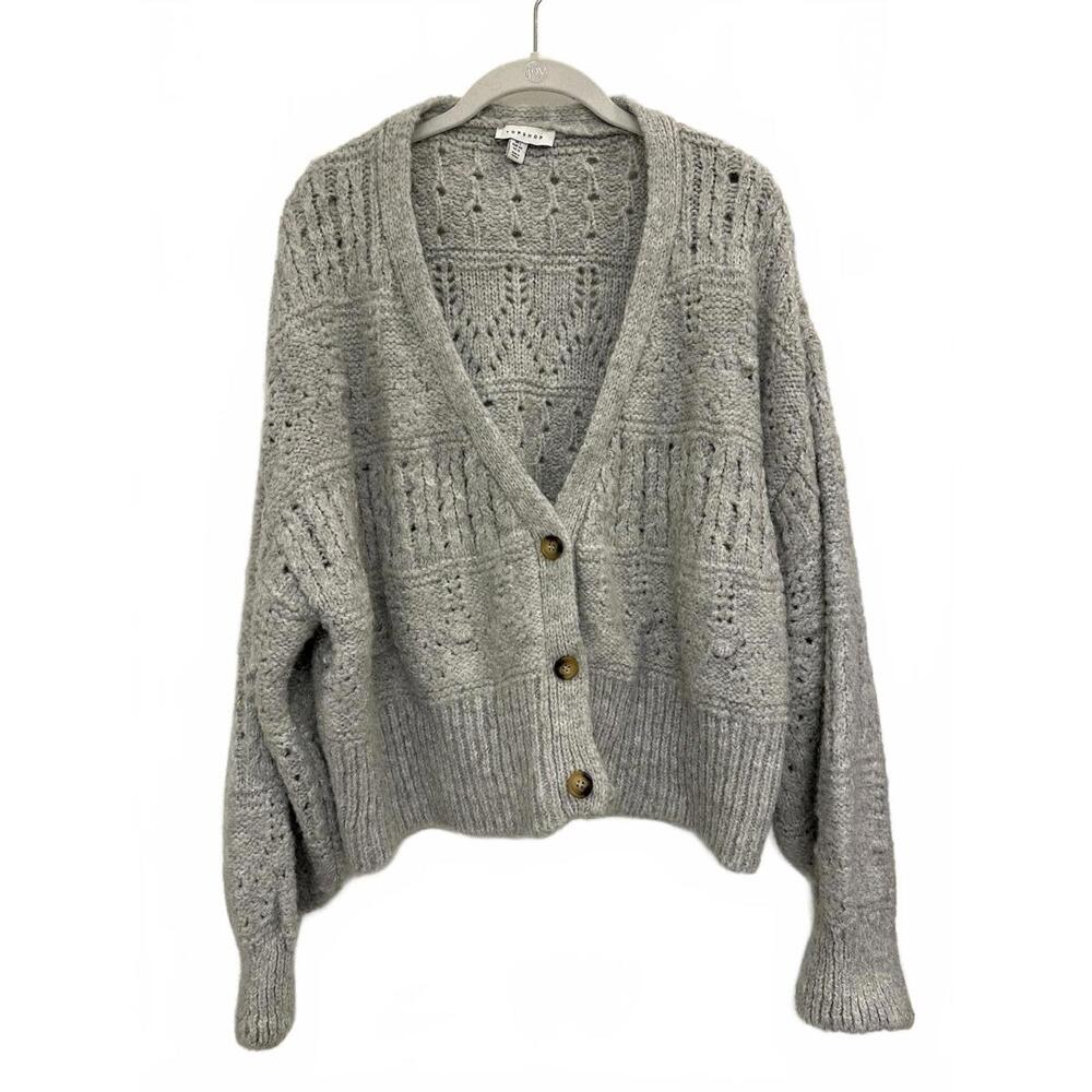 Topshop Gray Knit Button-Up Cardigan Sweater
